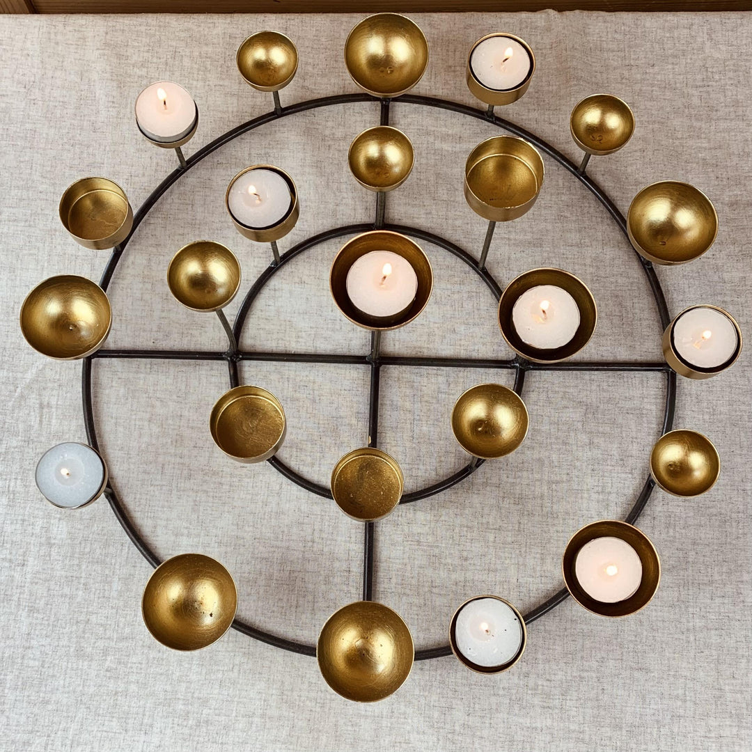 Large Round 24 T-Light Candle Holder Gold