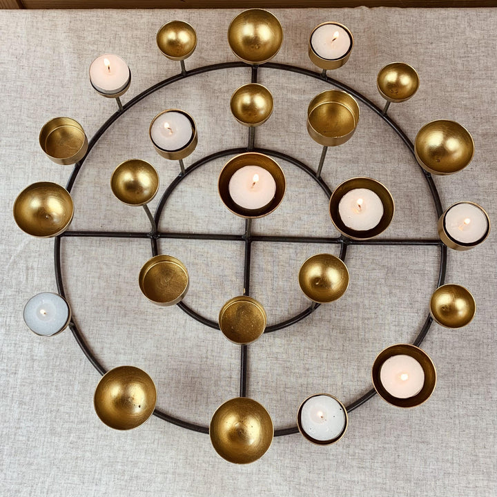 Large Round 24 T-Light Candle Holder Gold