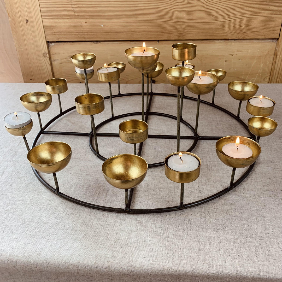 Large Round 24 T-Light Candle Holder Gold