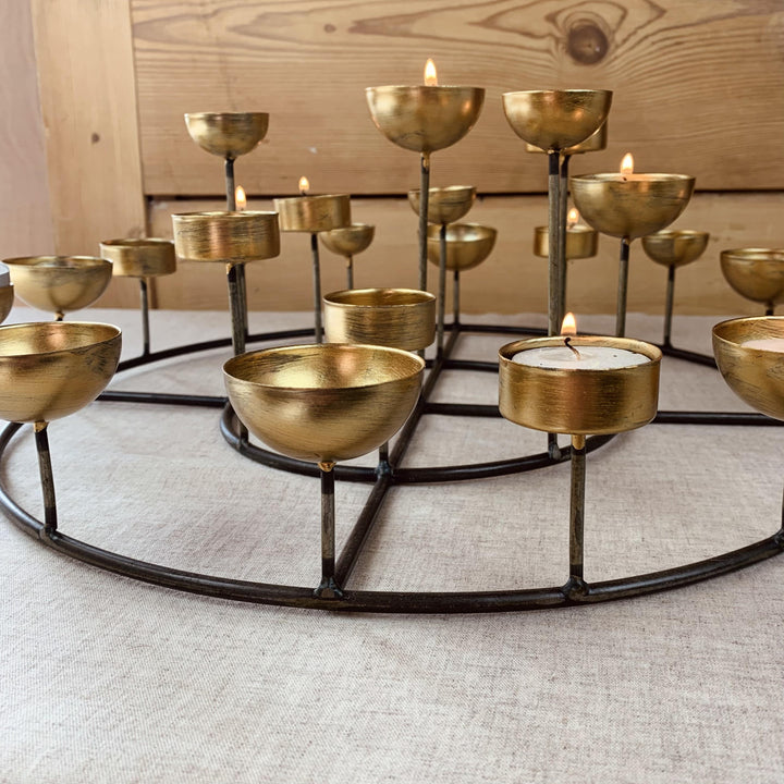 Large Round 24 T-Light Candle Holder Gold