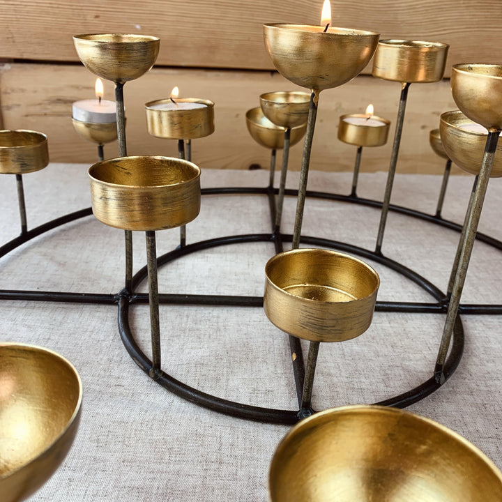 Large Round 24 T-Light Candle Holder Gold