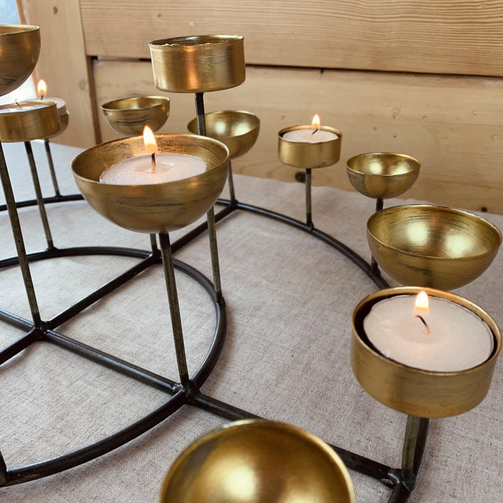 Large Round 24 T-Light Candle Holder Gold