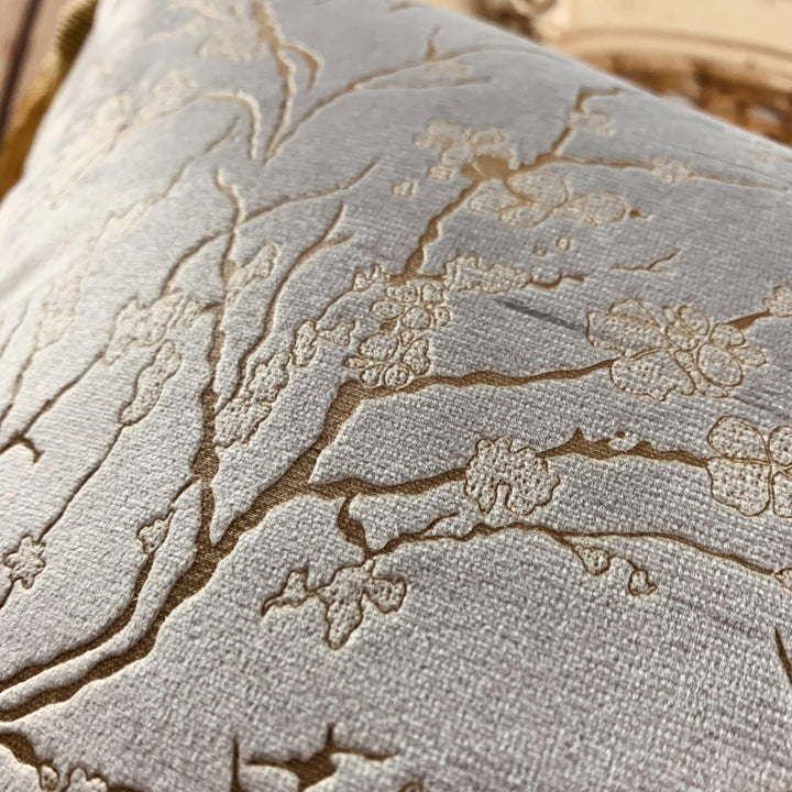 Blue/Gold Cherry Blossom Velvet Cushion Cover