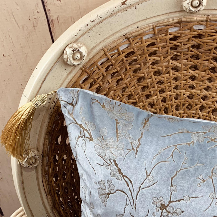 Blue/Gold Cherry Blossom Velvet Cushion Cover
