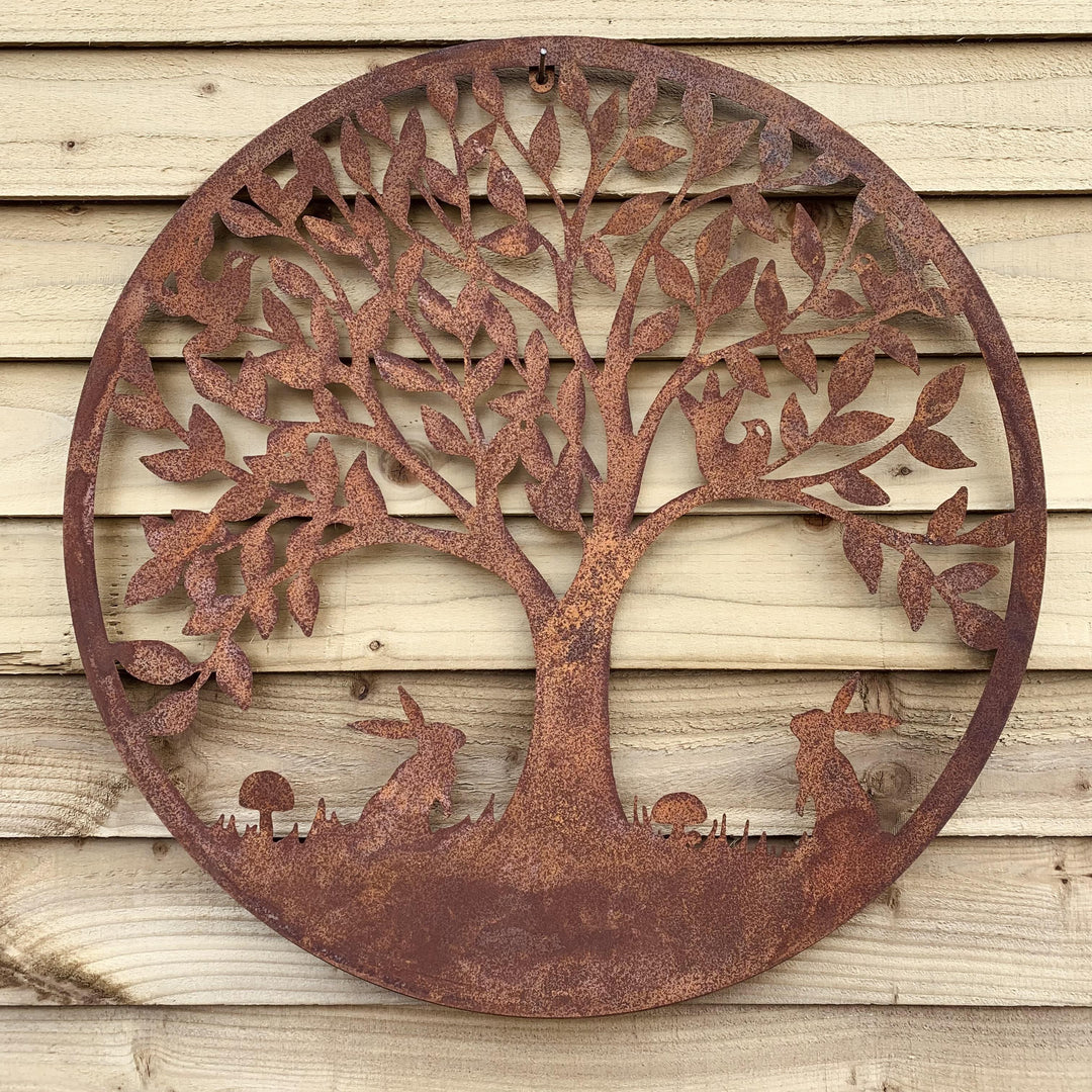 Large Woodland Scene Rusty Metal Wall Plaque