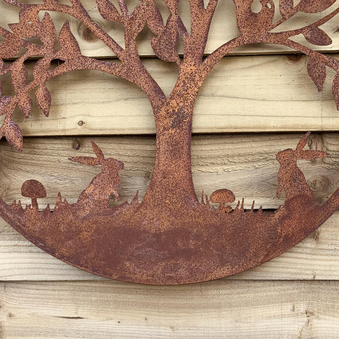 Large Woodland Scene Rusty Metal Wall Plaque