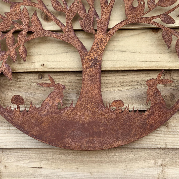 Large Woodland Scene Rusty Metal Wall Plaque