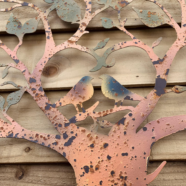 Love Birds Large, Rusty Metal Green Wall Plaque