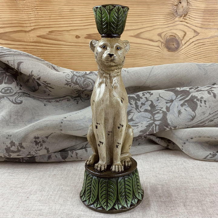 Hand-Finished Leopard Candlestick