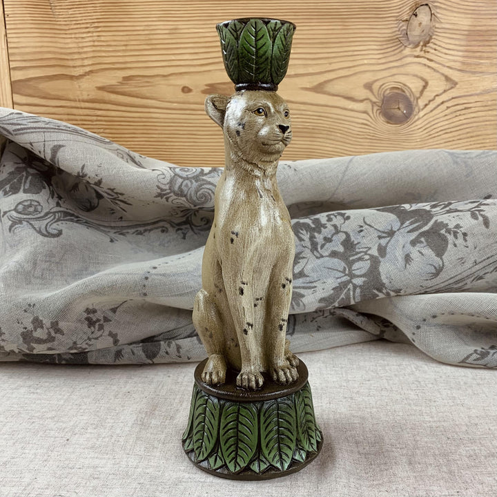 Hand-Finished Leopard Candlestick