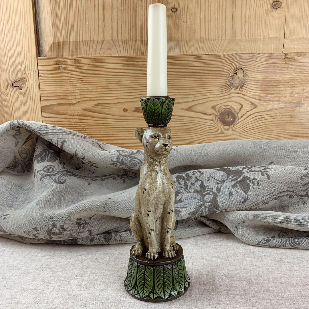 Hand-Finished Leopard Candlestick