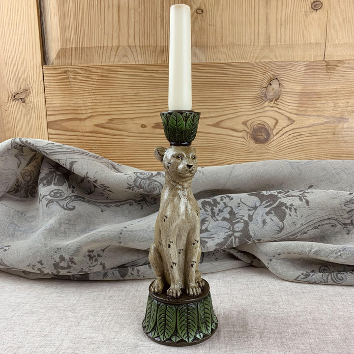 Hand-Finished Leopard Candlestick