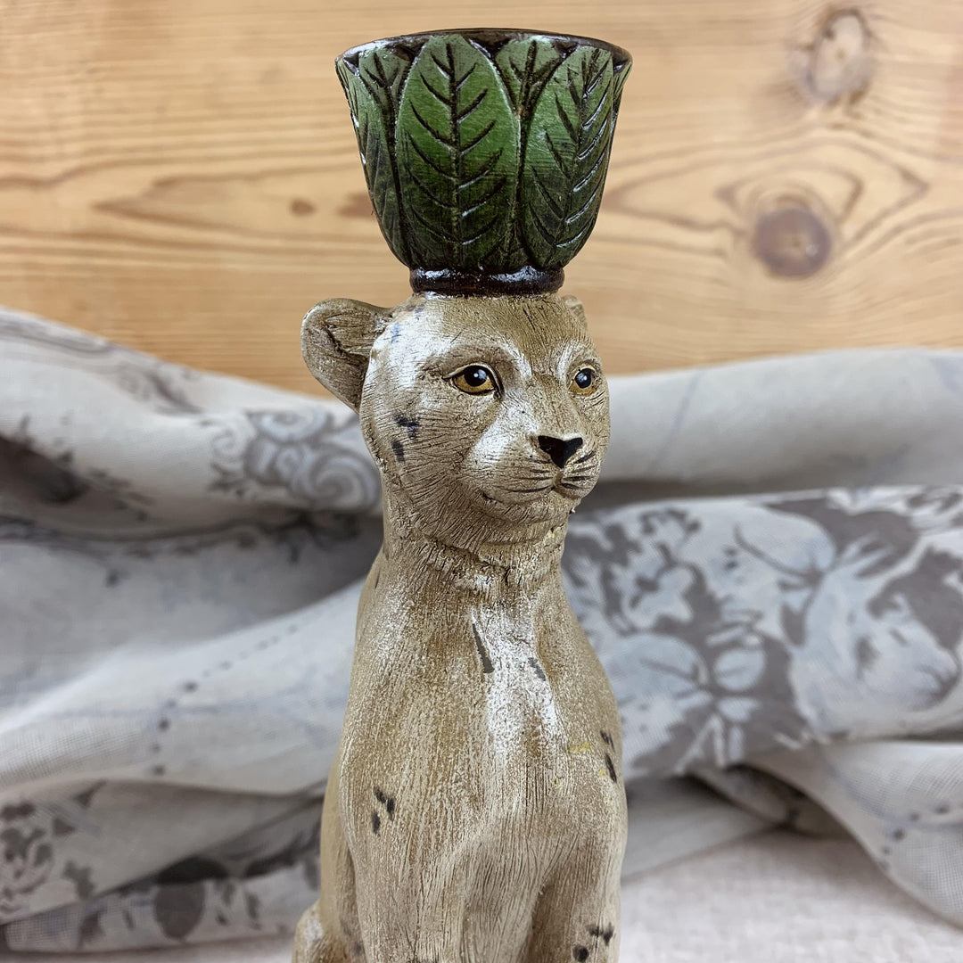 Hand-Finished Leopard Candlestick