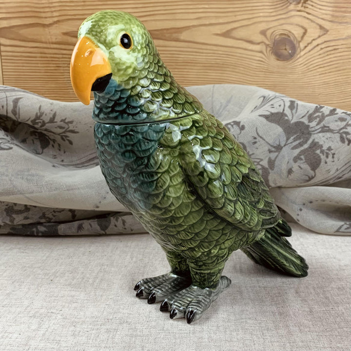 Jolly Green Parrot Ceramic Jar
