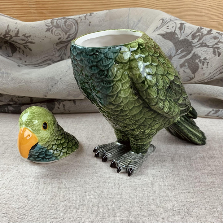Jolly Green Parrot Ceramic Jar