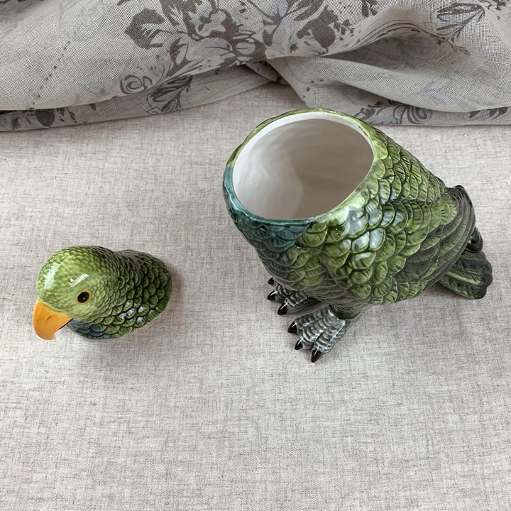 Jolly Green Parrot Ceramic Jar