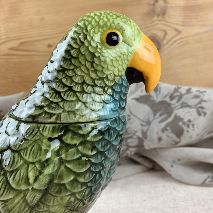 Jolly Green Parrot Ceramic Jar