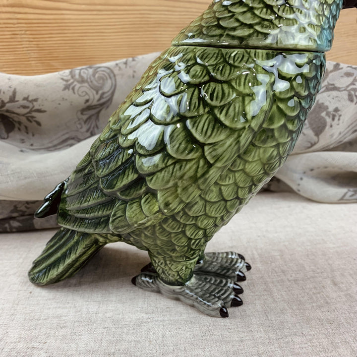 Jolly Green Parrot Ceramic Jar