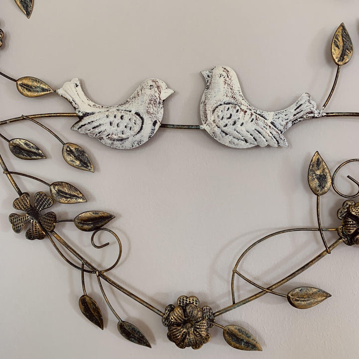 Large Metal Decorative Heart Wreath | 2 Ivory Birds