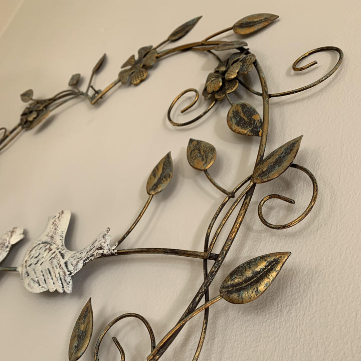 Large Metal Decorative Heart Wreath | 2 Ivory Birds
