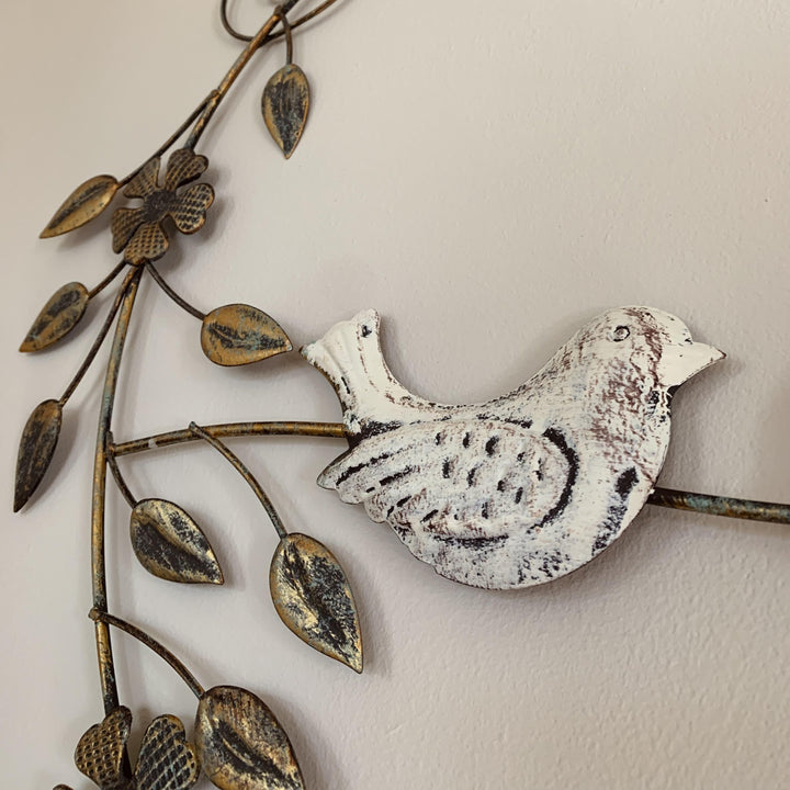 Large Metal Decorative Heart Wreath | 2 Ivory Birds