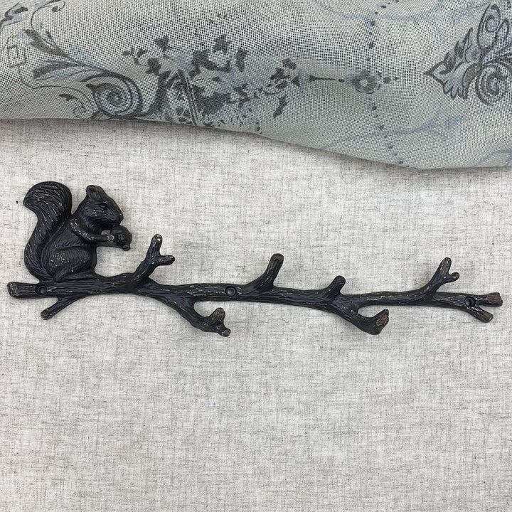Squirrel and Acorn on Branch Metal Hooks