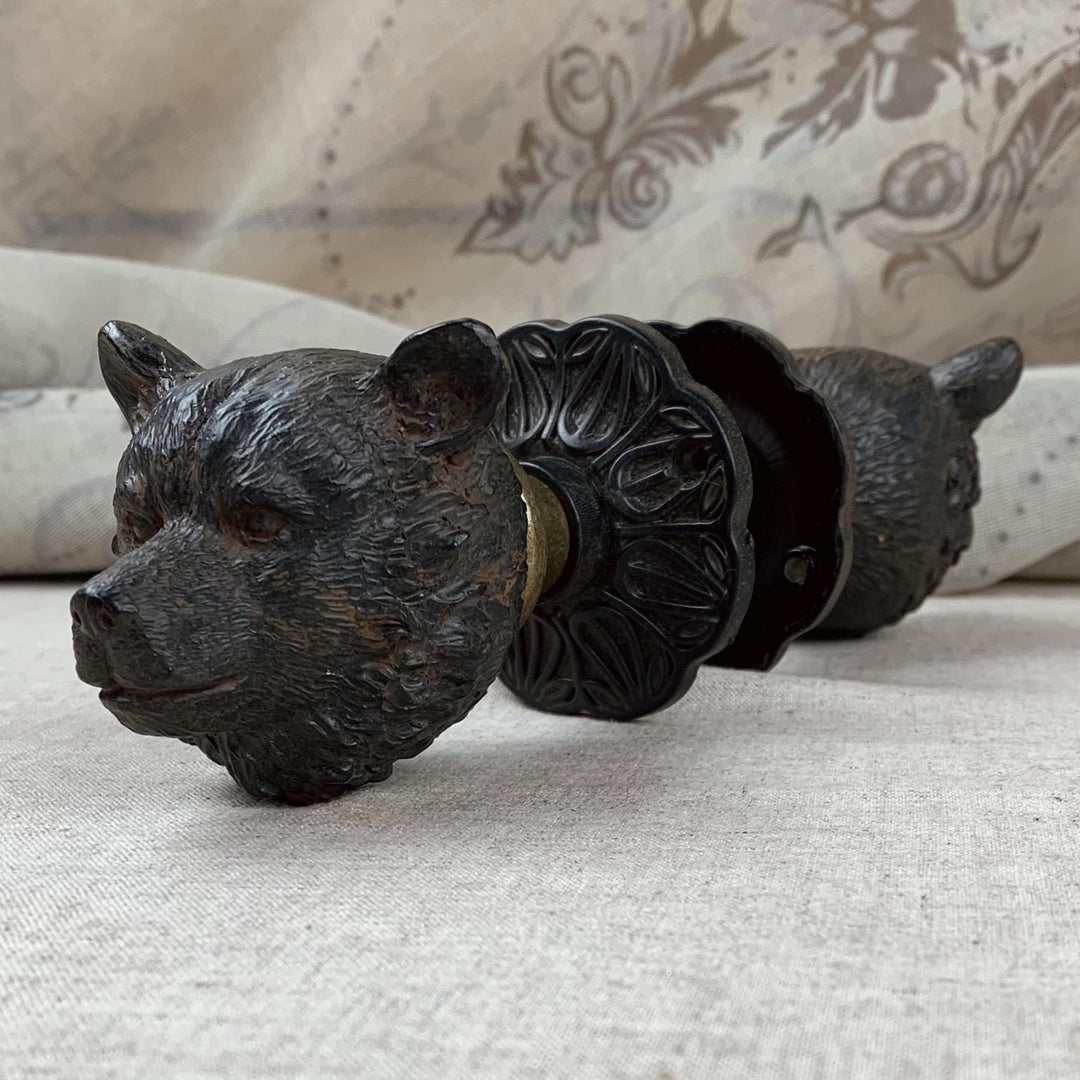 Antique Style Solid Cast Ornate Bear Door Knob Set