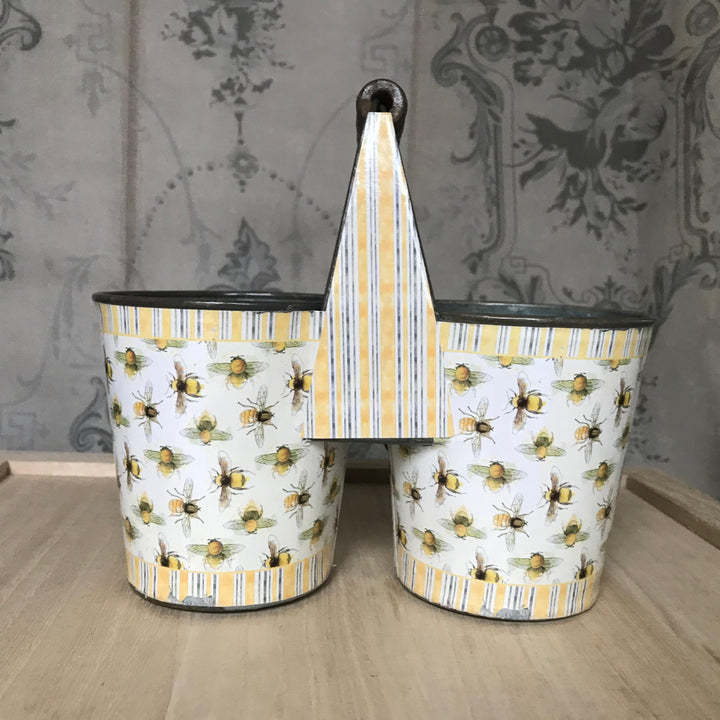Vintage Style Bees Double Pot Herb Planter