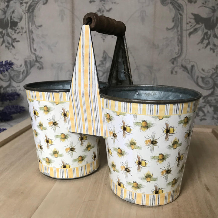 Vintage Style Bees Double Pot Herb Planter