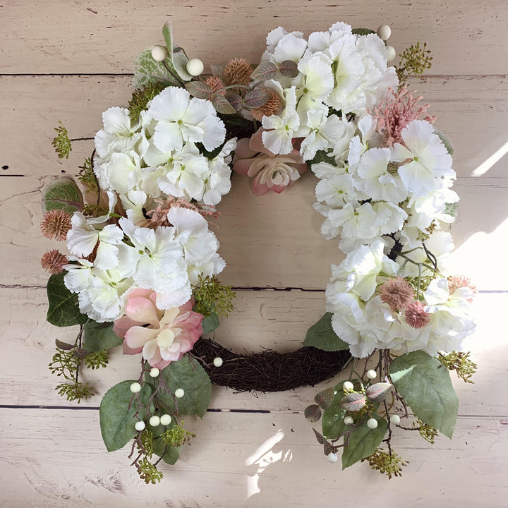 Hydrangea Door Wreath with Faux Flower Blooms LARGE