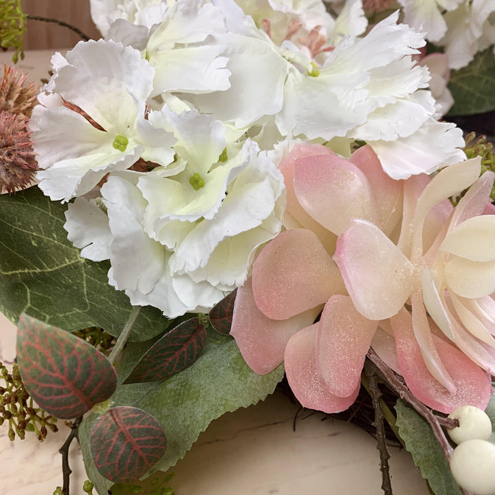 Hydrangea Door Wreath with Faux Flower Blooms LARGE