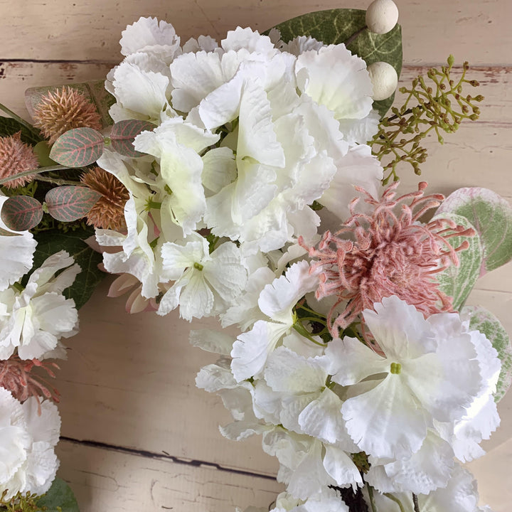 Hydrangea Door Wreath with Faux Flower Blooms LARGE