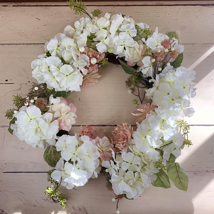 Hydrangea Door Wreath with Faux Flower Blooms EXTRA LARGE