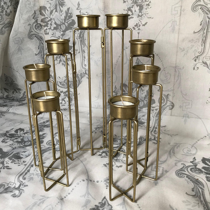 Burnished Gold Tea Light Candelabra 8 Arm Candle Holder