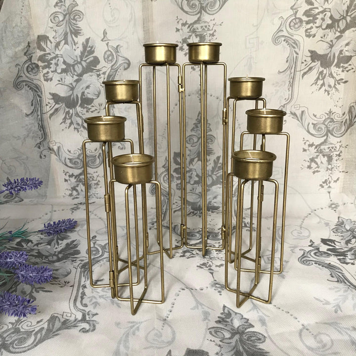 Burnished Gold Tea Light Candelabra 8 Arm Candle Holder