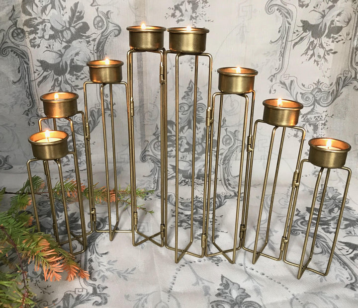 Burnished Gold Tea Light Candelabra 8 Arm Candle Holder