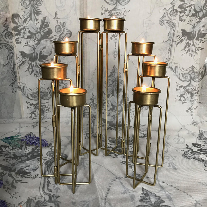 Burnished Gold Tea Light Candelabra 8 Arm Candle Holder