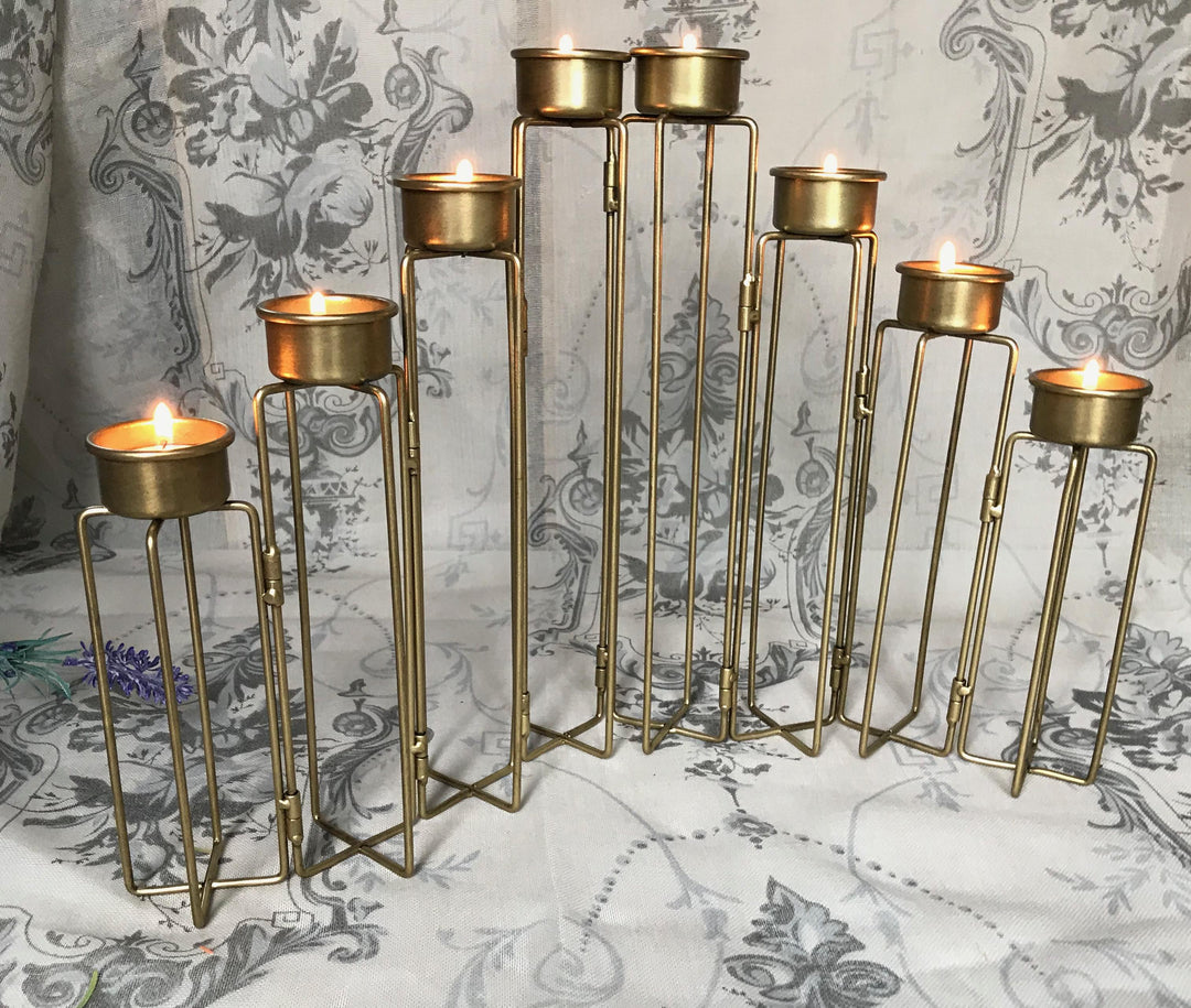 Burnished Gold Tea Light Candelabra 8 Arm Candle Holder
