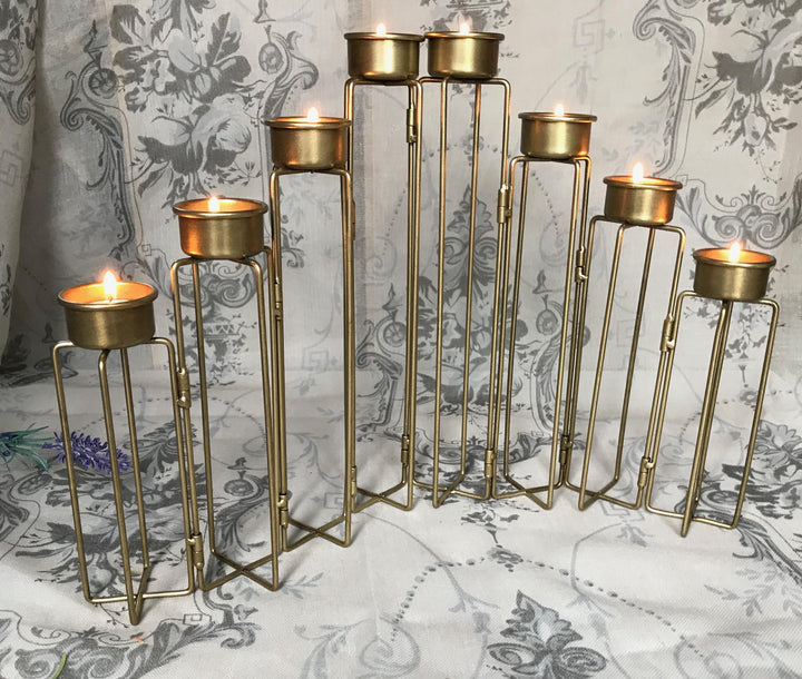 Burnished Gold Tea Light Candelabra 8 Arm Candle Holder