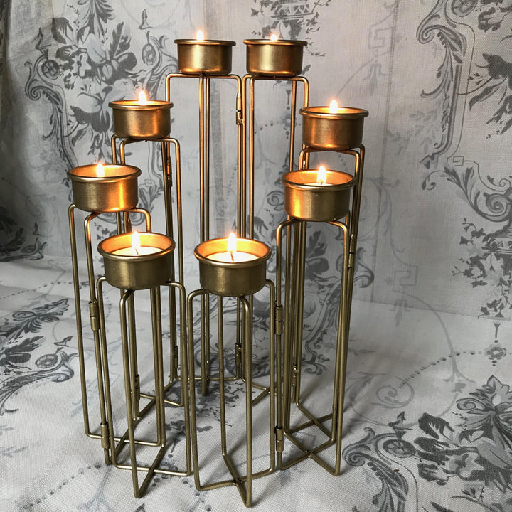 Burnished Gold Tea Light Candelabra 8 Arm Candle Holder