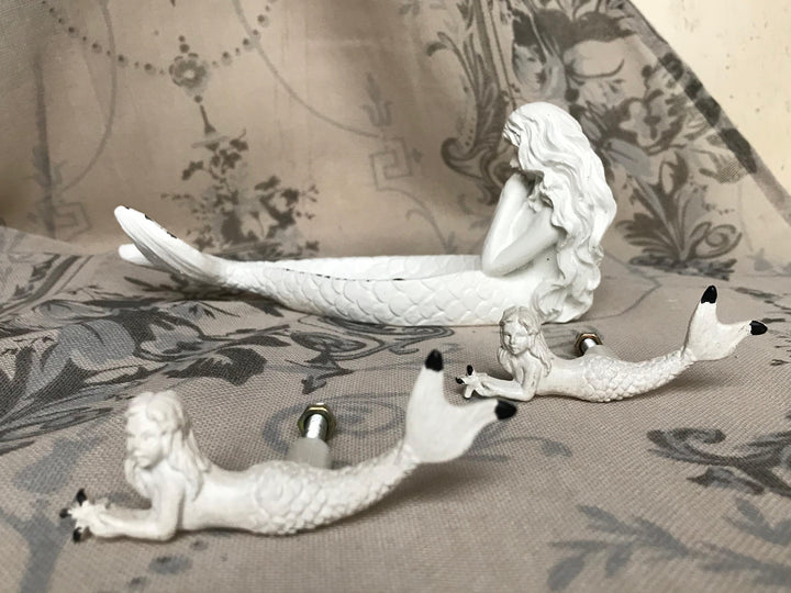 Ornate Mermaid Drawer Door Knob Antique White