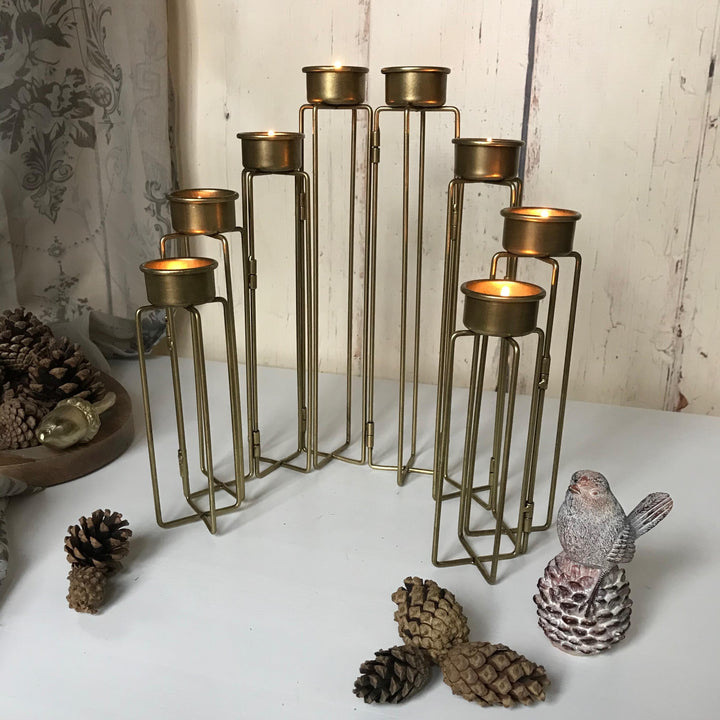 Burnished Gold Tea Light Candelabra 8 Arm Candle Holder