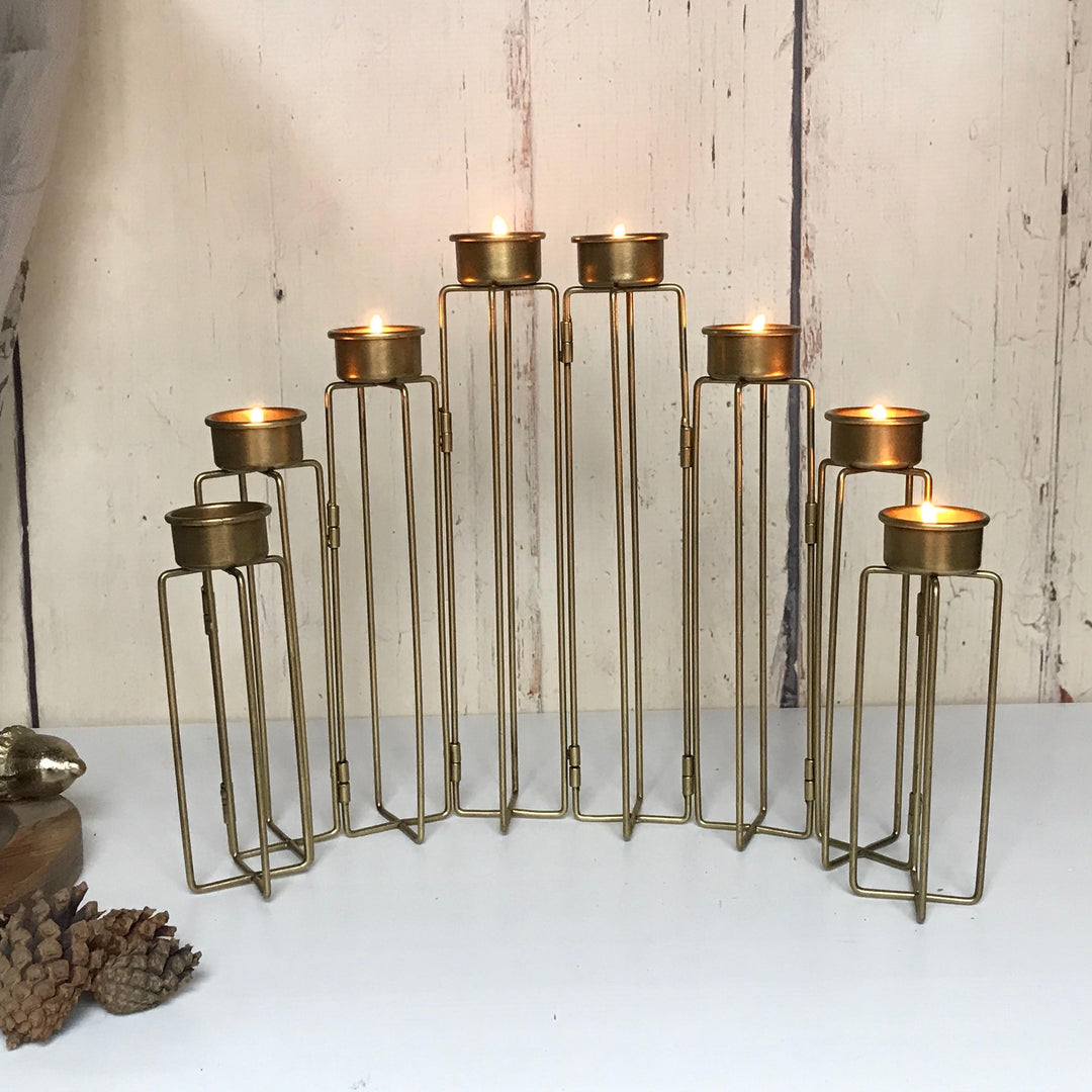 Burnished Gold Tea Light Candelabra 8 Arm Candle Holder