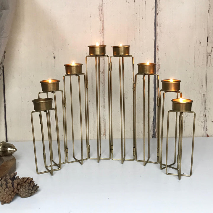 Burnished Gold Tea Light Candelabra 8 Arm Candle Holder