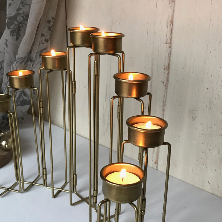 Burnished Gold Tea Light Candelabra 8 Arm Candle Holder
