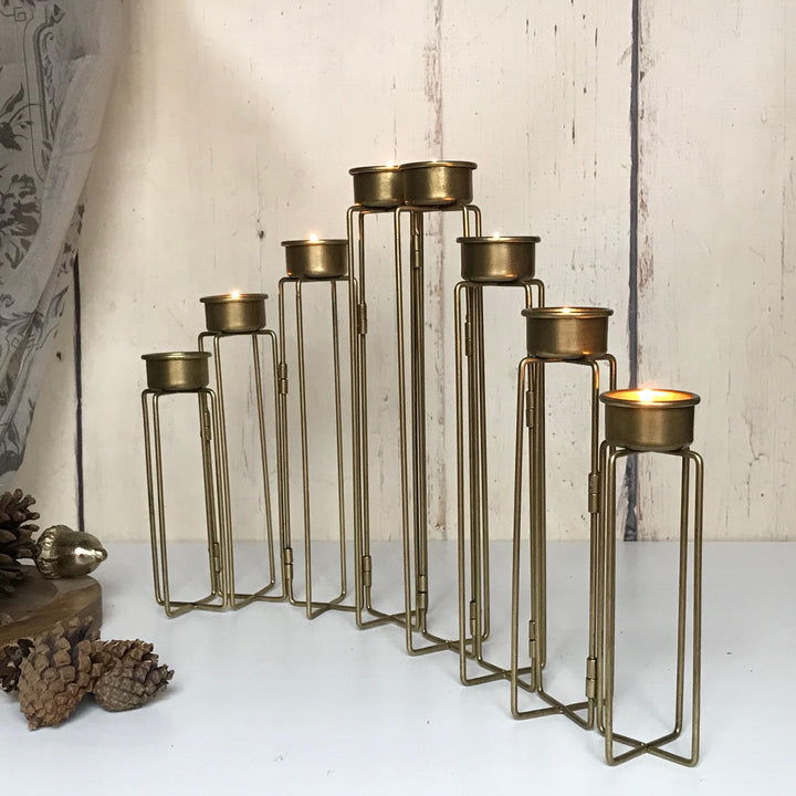 Burnished Gold Tea Light Candelabra 8 Arm Candle Holder