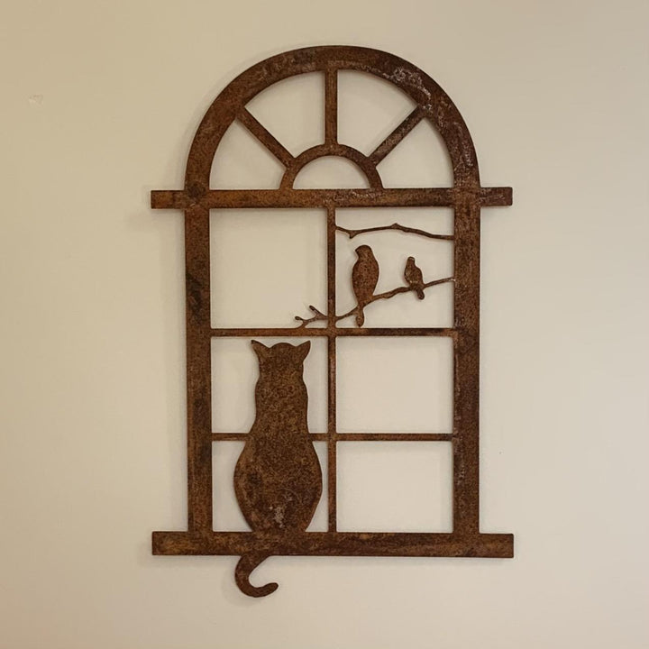 Cat in Window Metal Wall Plaque