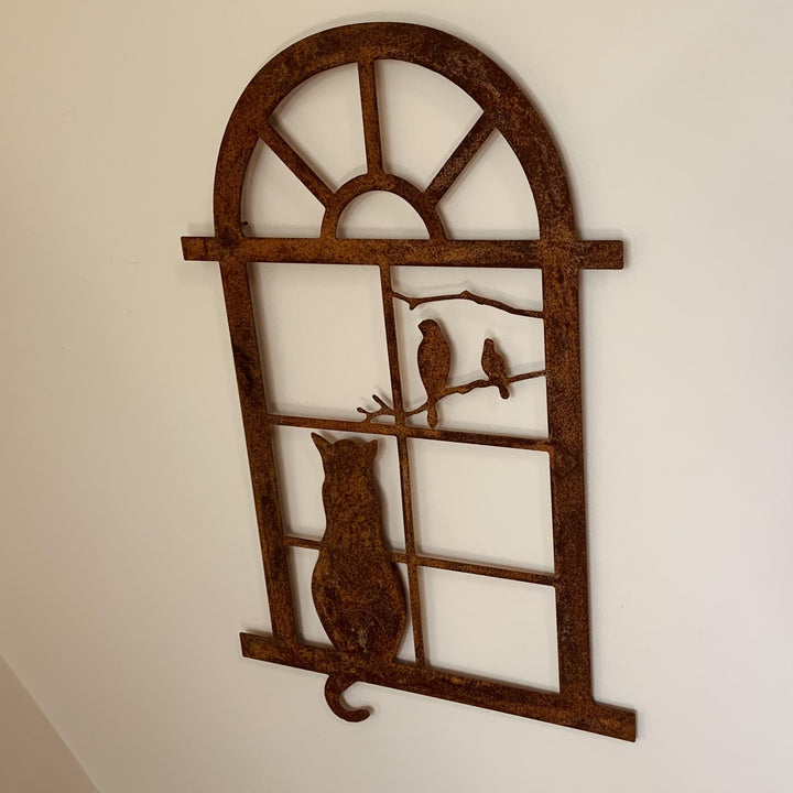 Cat in Window Metal Wall Plaque