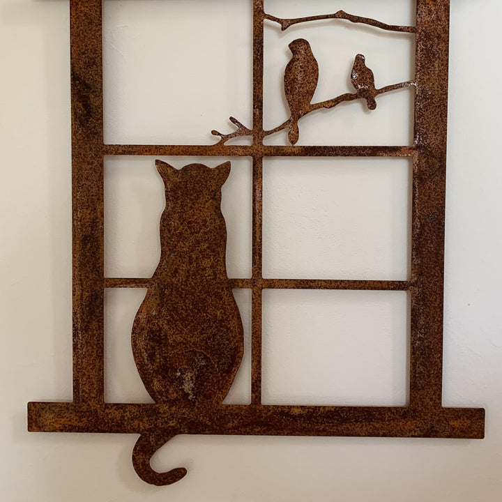 Cat in Window Metal Wall Plaque