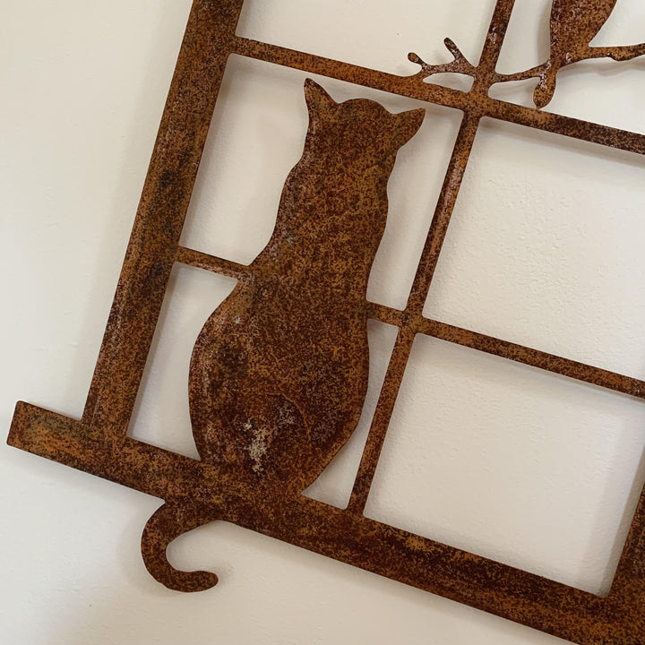 Cat in Window Metal Wall Plaque